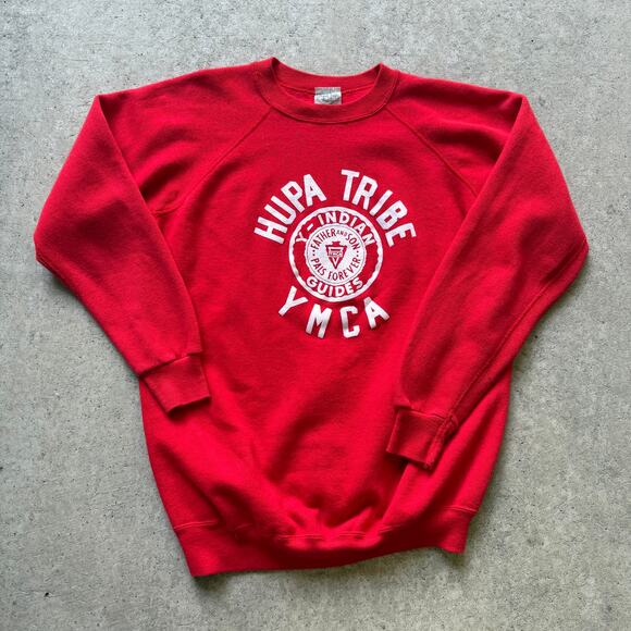 Vintage 70's Hupa Native American Indian Tribe YMCA Red Sweat Sweatshirt Sz XL - Picture 1 of 8